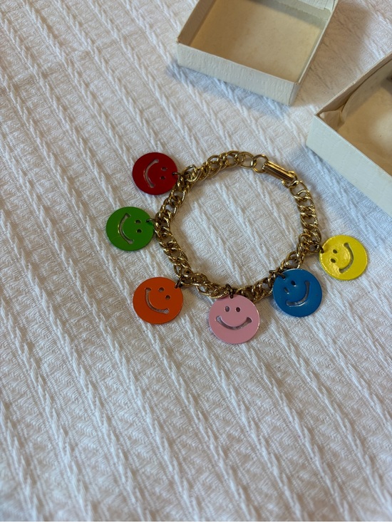 Accessories - Gold Chain Bracelet with Multicolor Smiley Charms